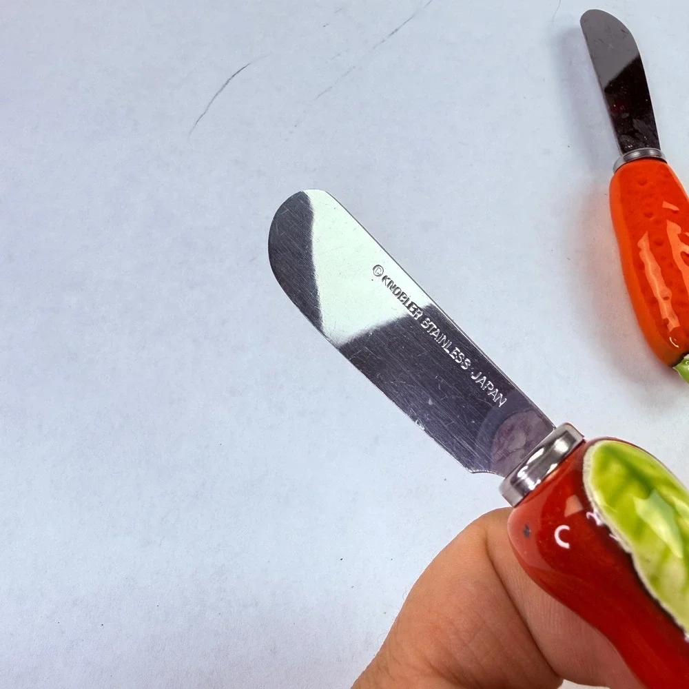 Vintage‎ Knobler Japan Stainless Ceramic Vegetable Cheese Spreaders Chili Carrot